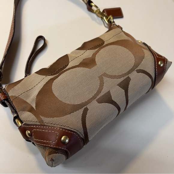 Coach Vintage Y2K Brown Big C Logo pattern Canvas Small Shoulder Wristlet Bag - Picture 2 of 16